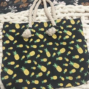 Pineapple Print Black Tote Bag
